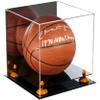 Better Display Cases Basketball Holder Clear Full Size Acrylic Display Case with Orange Risers ,Mirror case, Black Two Tiered Base 11" L x 11" W x 11" H (A001-OR) view 1