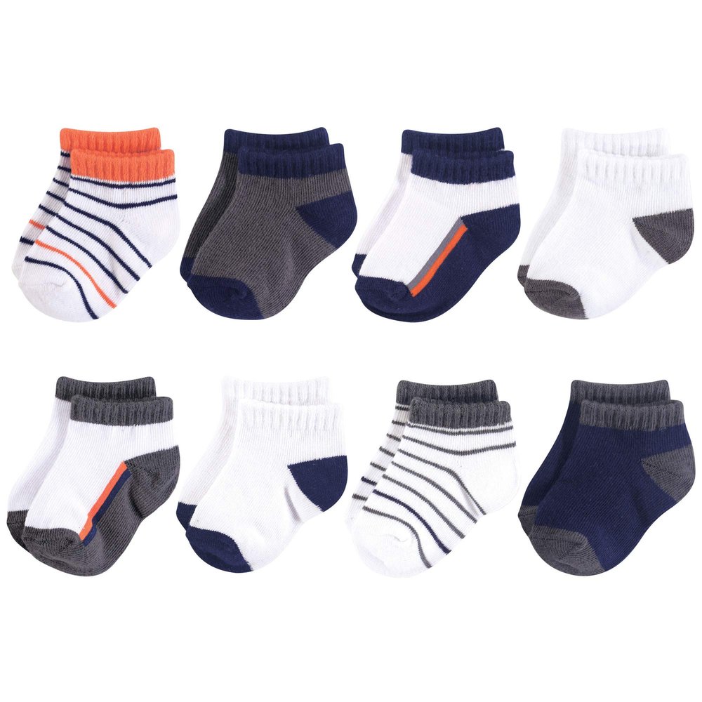 Yoga Sprout Unisex Baby No Show Socks, Orange and Charcoal 8Pk, 0-6 Months