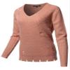 Awesome21 Casual Solid Distressed Detail V-Neck Over-Sized Knit Sweater Mauve Size S view 2