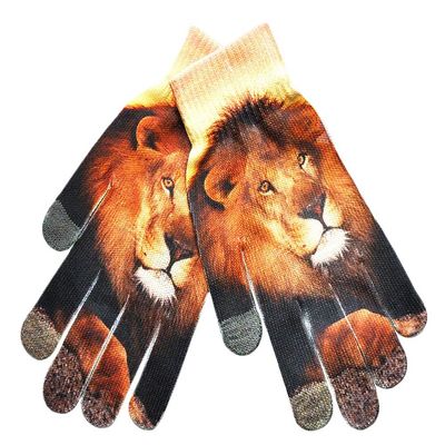 BaiX Women's and Men's 3D Prints Winter Knitted Touchscreen Gloves Lion
