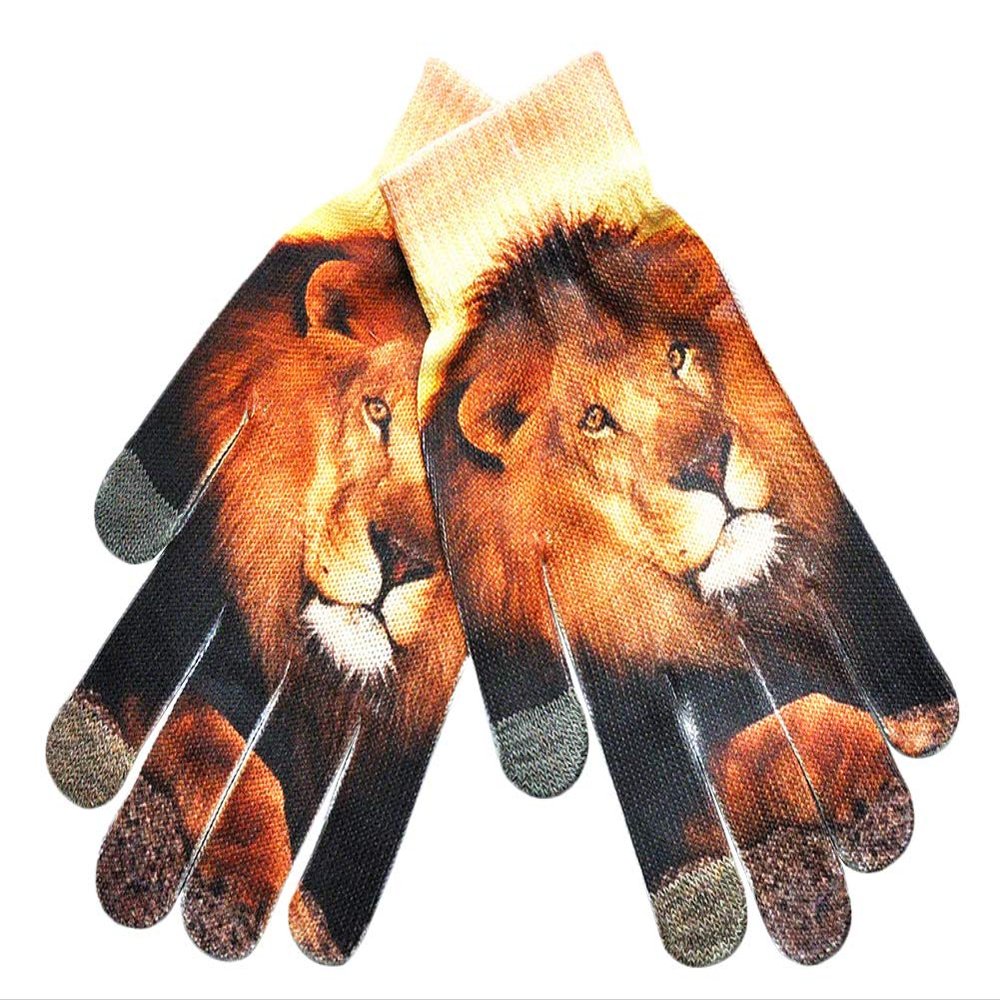 BaiX Women's and Men's 3D Prints Winter Knitted Touchscreen Gloves Lion