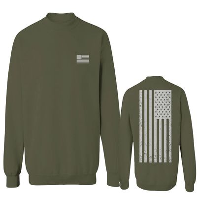 0092. White Vintage American Flag United States America USA us Military Patriotic Men's Crewneck Sweatshirt (Olive, X-Large)