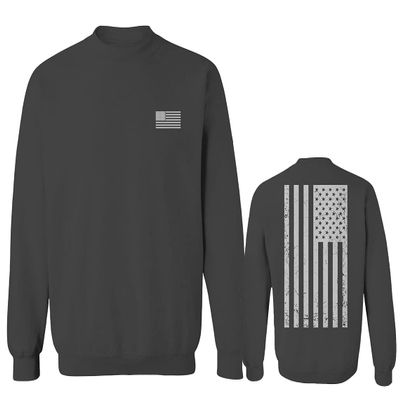 0092. White Vintage American Flag United States America USA us Military Patriotic Men's Crewneck Sweatshirt (Characol X-Large)
