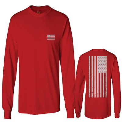 0092. White Vintage American Flag United States America USA us Military Patriotic Men's Long Sleeve t Shirt (Red, Medium)