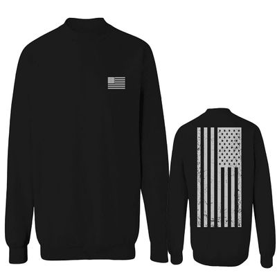 0092. White Vintage American Flag United States America USA us Military Patriotic Men's Crewneck Sweatshirt (Black X-Large)