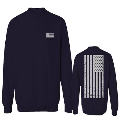 0092. White Vintage American Flag United States America USA us Military Patriotic Men's Crewneck Sweatshirt (Navy X-Large)