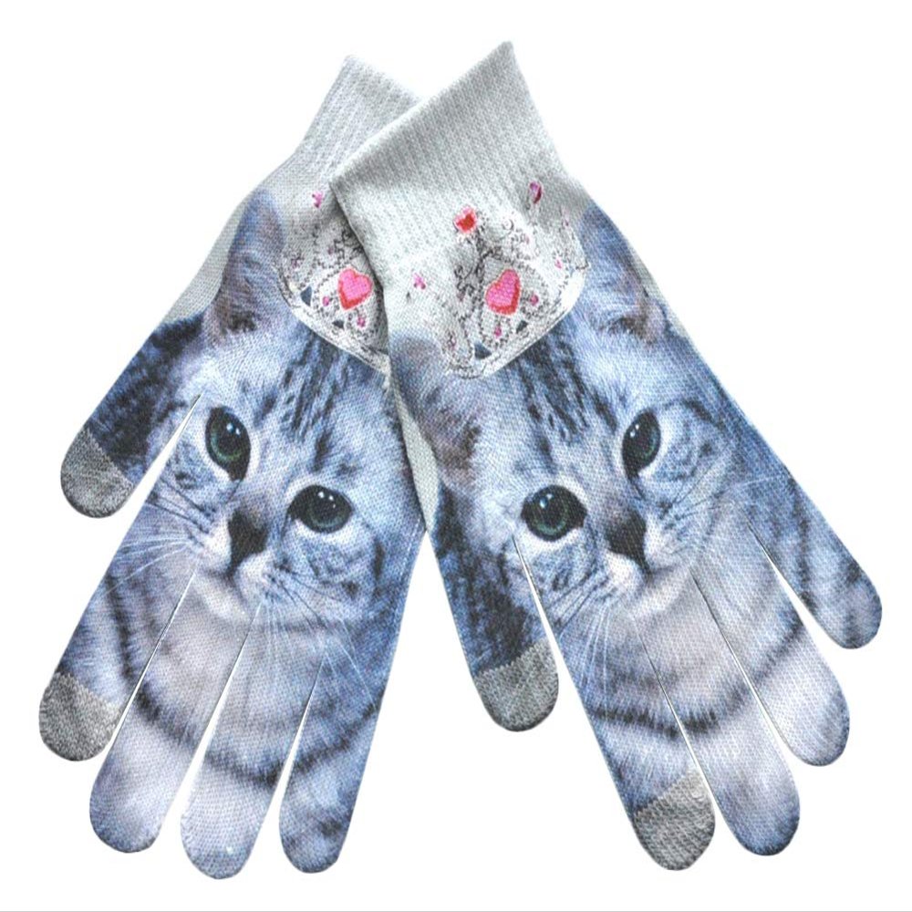 BaiX Women's and Men's 3D Prints Winter Knitted Touchscreen Gloves Cat-1