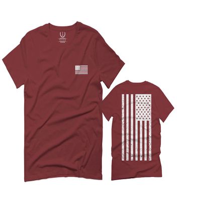 0092. White Vintage American Flag United States America USA us Military Patriotic for Men T Shirt (Maroon, 2X Largel)