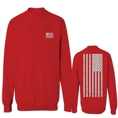 0092. White Vintage American Flag United States America USA us Military Patriotic Men's Crewneck Sweatshirt (Red, X-Large)