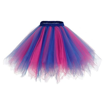 Girls Tutu Skirts Layered Tulle Princess Dresses Sparkle Halloween Tutu Royal Blue&Fuschia