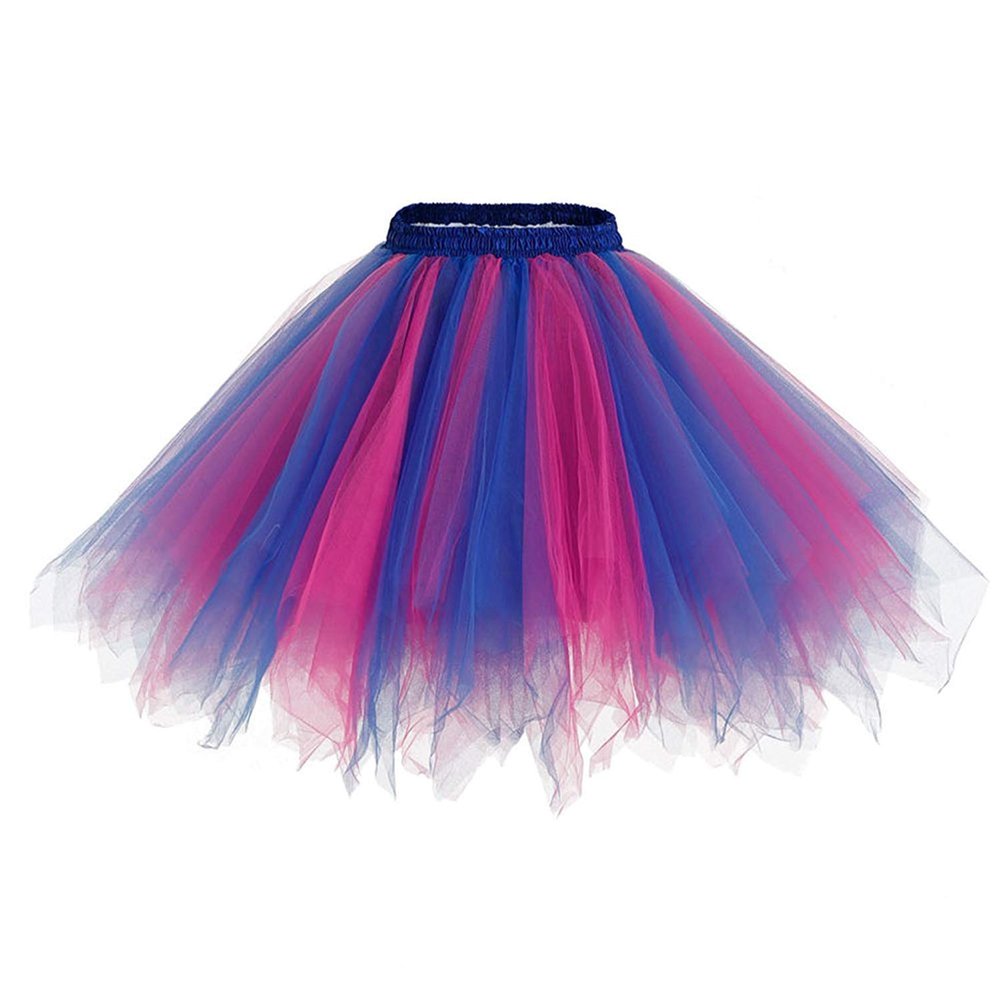 Girls Tutu Skirts Layered Tulle Princess Dresses Sparkle Halloween Tutu Royal Blue&Fuschia