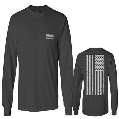 0092. White Vintage American Flag United States America USA us Military Patriotic Men's Long Sleeve t Shirt (Characol, 2X Large)
