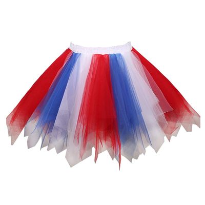 Girls Tutu Skirts Layered Tulle Princess Dresses Sparkle Halloween Tutu Red/White/Blue 3-5T
