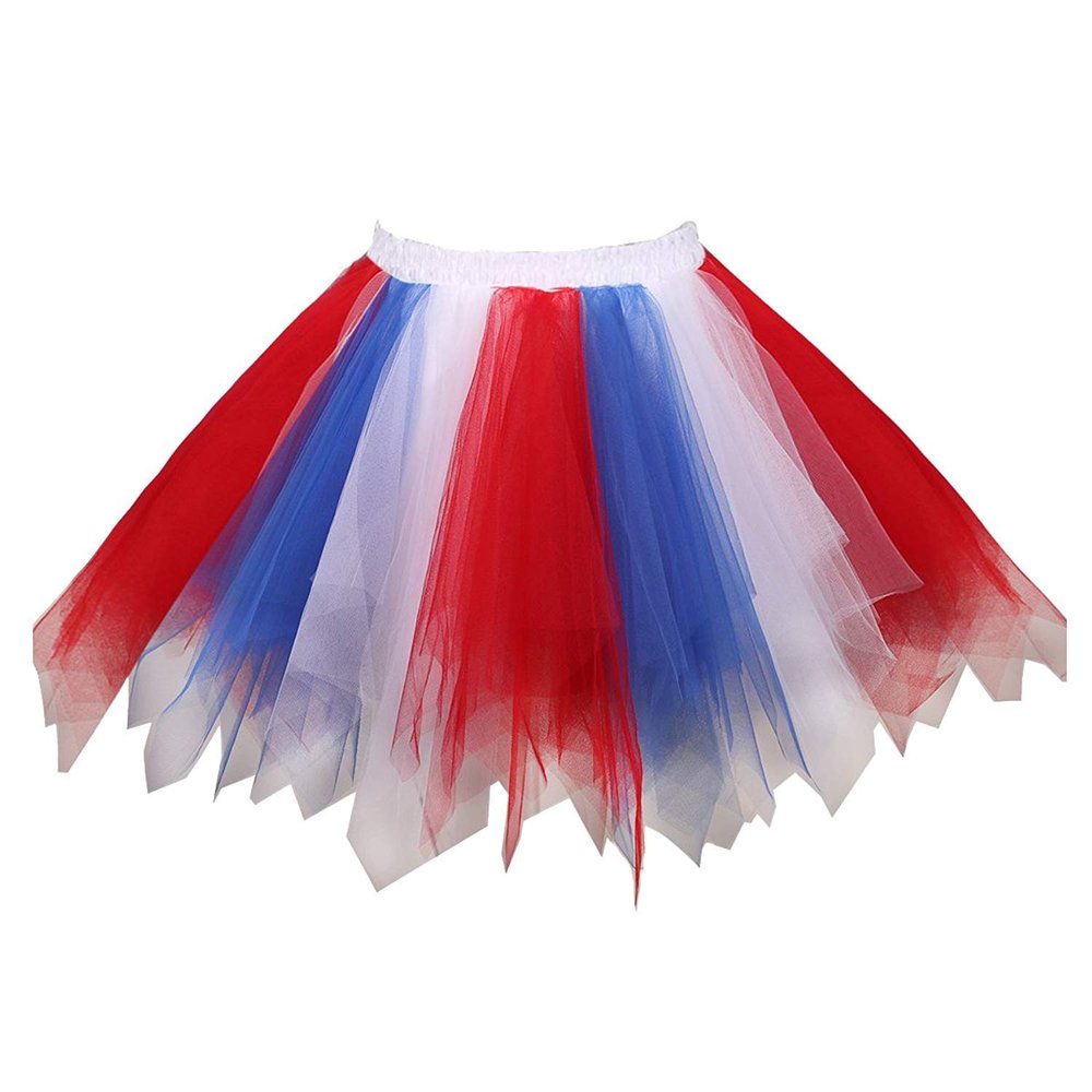 Girls Tutu Skirts Layered Tulle Princess Dresses Sparkle Halloween Tutu Red/White/Blue 3-5T