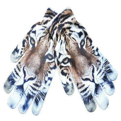 BaiX Women's and Men's 3D Prints Winter Knitted Touchscreen Gloves Brown Tiger