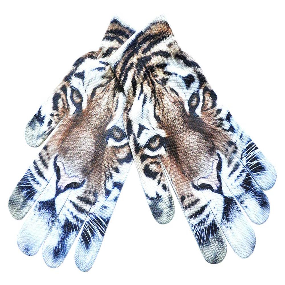 BaiX Women's and Men's 3D Prints Winter Knitted Touchscreen Gloves Brown Tiger