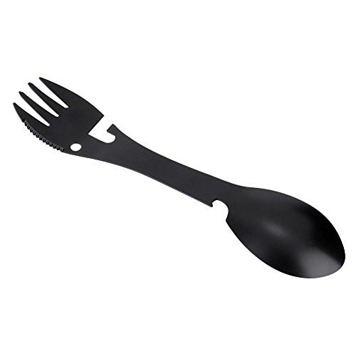 Dilwe Stainless Steel Cutlery, 5 in 1 Portable Multifunctional Stainless Steel Spoon&Fork&Bottle Can Opener&Sawtooth&Cutter for Travel Camping Picnic