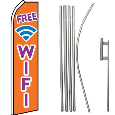 MWS Free WiFi Orange/Blue/Pink Swooper Flag & 16ft Flagpole Kit/Ground Spike