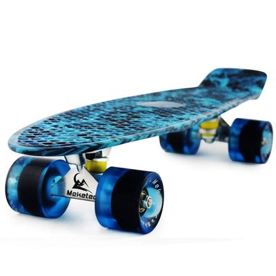 Skateboard Dog 22 inch Retro Mini Skateboards Kids Board for Boys Girl Youth Beginners Children Toddler Teenagers Adults 5 to 6 Year Old (Blue Flame)