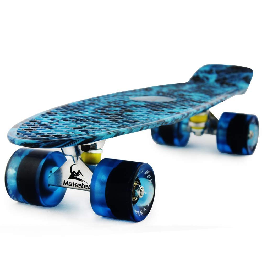 Skateboard Dog 22 inch Retro Mini Skateboards Kids Board for Boys Girl Youth Beginners Children Toddler Teenagers Adults 5 to 6 Year Old (Blue Flame)