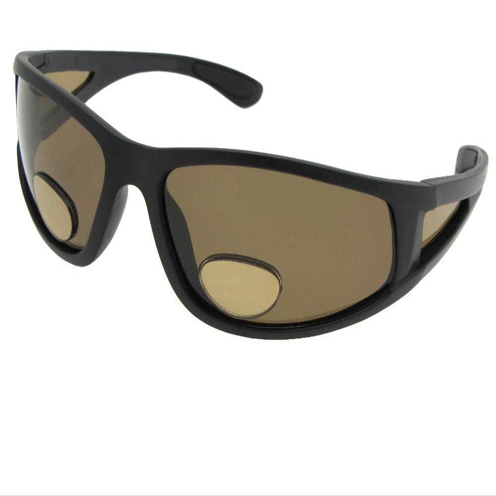 Fishing Bifocal Polarized Sunglasses With Side Windows P7 (Flat Black Frame Brown Lenses, 1.75)