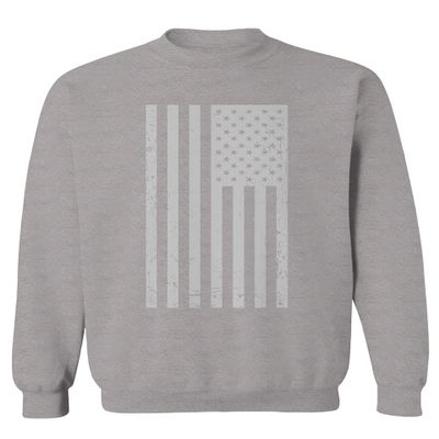 0093. Vintage White American Flag United States America USA Military Patriotic Style Men's Crewneck Sweatshirt (Light Gray Small)