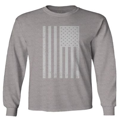 0093. Vintage White American Flag United States America USA Military Patriotic Style Men's Long Sleeve t Shirt (Light Gray Small)