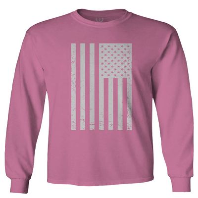 0093. Vintage White American Flag United States America USA Military Patriotic Style Men's Long Sleeve t Shirt (Pink 2X Large)