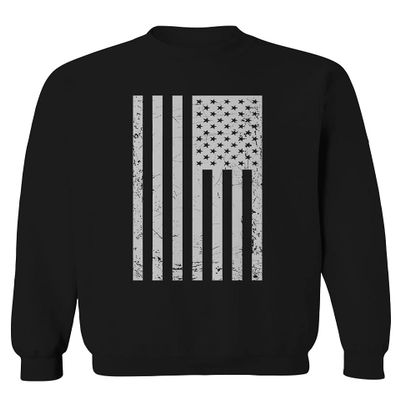 0093. Vintage White American Flag United States America USA Military Patriotic Style Men's Crewneck Sweatshirt (Black Large)