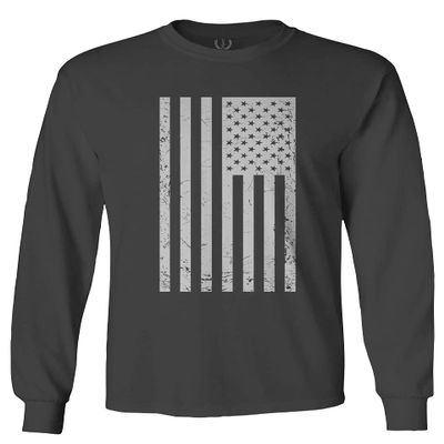 0093. Vintage White American Flag United States America USA Military Patriotic Style Men's Long Sleeve t Shirt (Characol, X-Large)