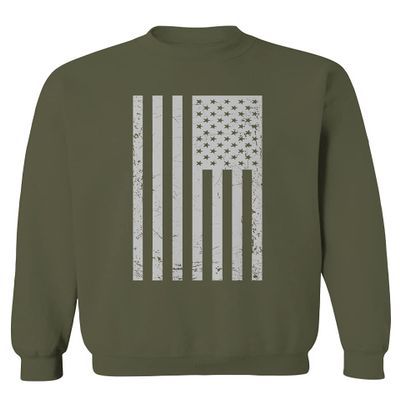 0093. Vintage White American Flag United States America USA Military Patriotic Style Men's Crewneck Sweatshirt (Olive, X-Large)