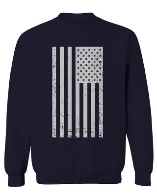 0093. Vintage White American Flag United States America USA Military Patriotic Style Men's Crewneck Sweatshirt (Navy X-Large)