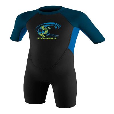 O'Neill Toddler Reactor-2 2mm Back Zip Short Sleeve Spring Wetsuit, Lightweight Warmth and Flexibility for All Activities, Black/Ocean/Slate, 3