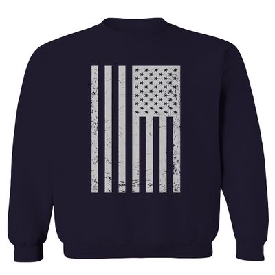 0093. Vintage White American Flag United States America USA Military Patriotic Style Men's Crewneck Sweatshirt (Navy Medium)