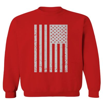 0093. Vintage White American Flag United States America USA Military Patriotic Style Men's Crewneck Sweatshirt (Red, X-Large)