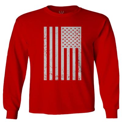 0093. Vintage White American Flag United States America USA Military Patriotic Style Men's Long Sleeve t Shirt (Red, X-Large)