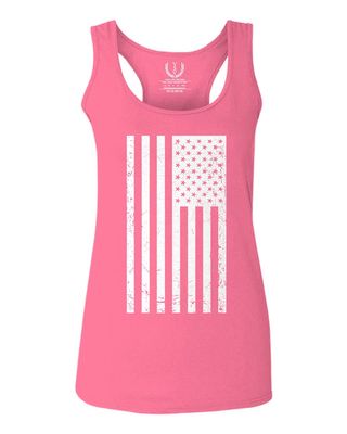 0093. Vintage White American Flag United States America USA Military Patriotic Style Women's Tank Top Racerback (Pink Large)