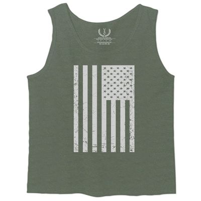 0093. Vintage White American Flag United States America USA Military Patriotic Style Men's Fitted Tank Top (Olive, X-Large)