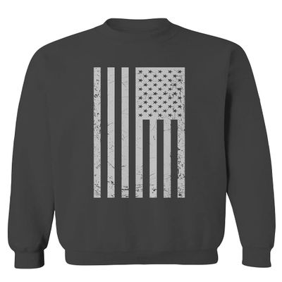 0093. Vintage White American Flag United States America USA Military Patriotic Style Men's Crewneck Sweatshirt (Characol X-Large)