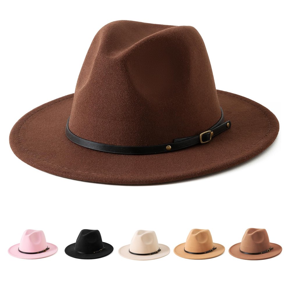 Jastore Kids Girls Boys Classic Wide Brim Bowknot Floppy Fedora Hat Wool Felt Bowler Cap(C-Coffee, 5-10 Years)