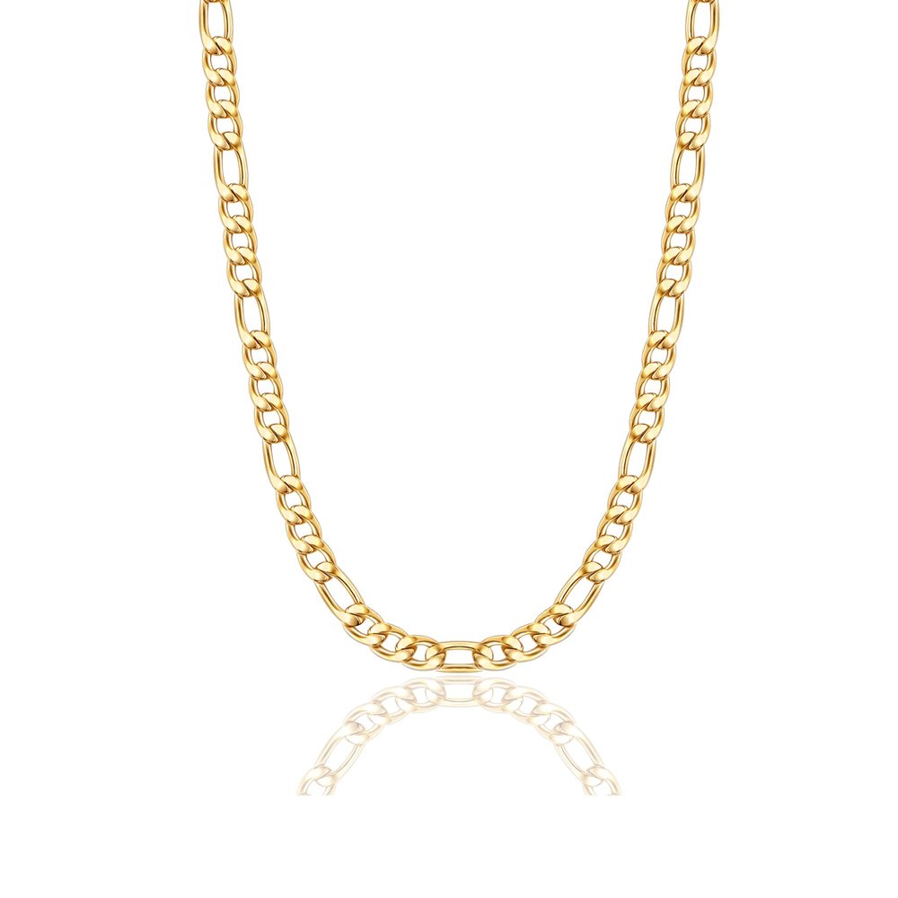 18K Real Gold Gold Chain Necklace for Men & Women 7.5MM Stainless Steel Figaro Chains 32 Inches