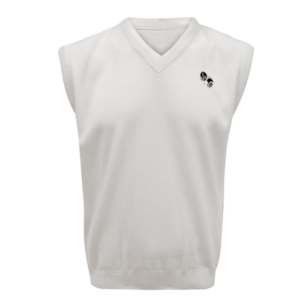 Mens White Lawn Bowl Bowling Sleeveless V Neck Knitted Jumper Top Adults Sweater White 4X-Large