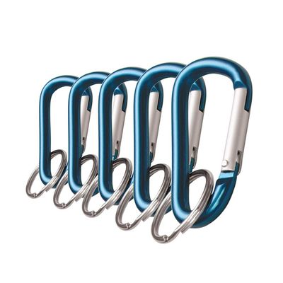 Lucky Line Aluminum Small 2-3/8" Carabiner Clip Set, Snap C-Shape Link Key Chain, Nickel-Plated Key Ring, Light Weight and Durable, Blue, 5 Pack