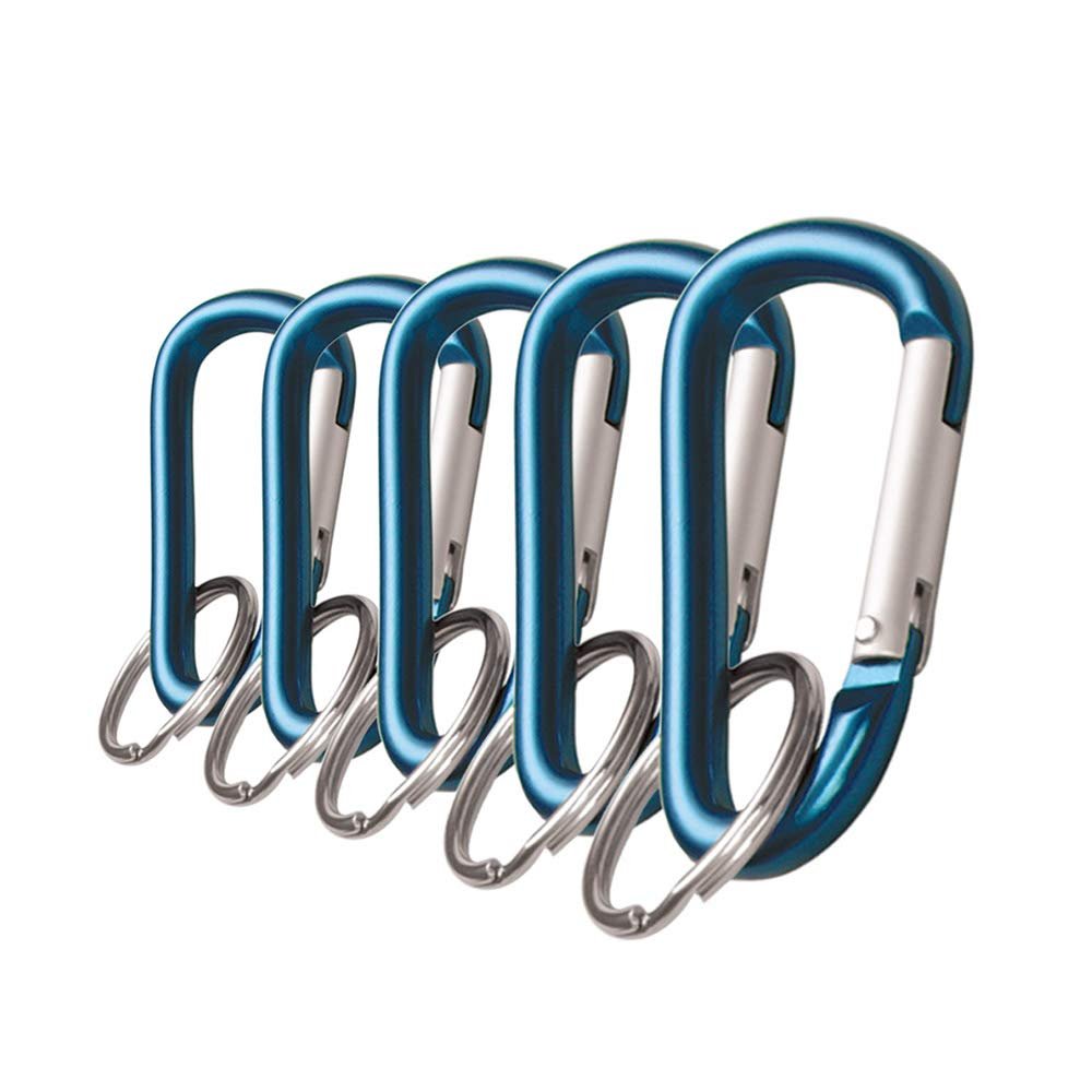 Lucky Line Aluminum Small 2-3/8" Carabiner Clip Set, Snap C-Shape Link Key Chain, Nickel-Plated Key Ring, Light Weight and Durable, Blue, 5 Pack