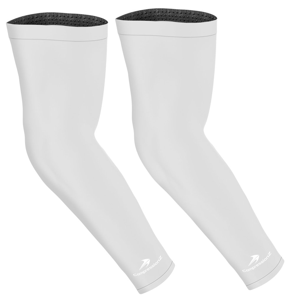 CompressionZ Compression Arm Sleeves for Men & Women| Cooling UV Sun Protection Elbow Pain Relief for All Sports and Recovery White: Pair X-Large