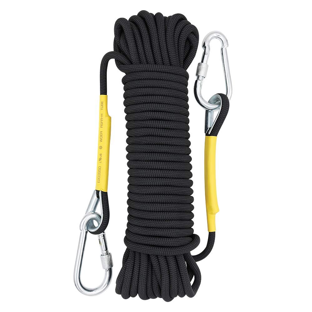X XBEN Outdoor Climbing Rope Rock Climbing Rope, Escape Rope Climbing Equipment Fire Rescue Parachute Rope (64 Foot) - Black
