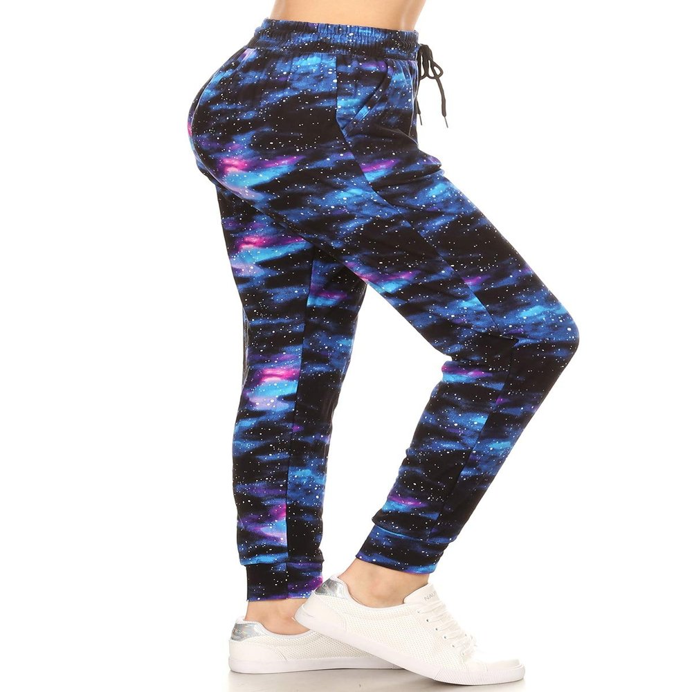 Leggings Depot Women's Relaxed fit Jogger Pants - Track Cuff Sweatpants with Pockets-R553, Medium, Galaxy