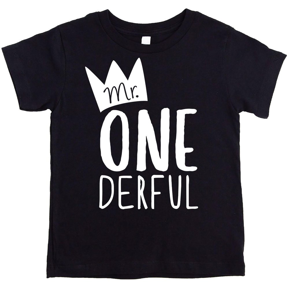 Boys 1st Birthday Outfit Mr One-Derful Tee Shirt for Boys 1st Birthday Shirt Short Sleeve Black Top