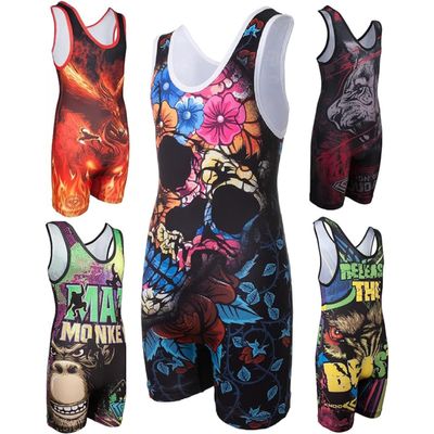 KO Sports Gear Unisex Wrestling Singlet for Adult Wrestlers - Wrestling Singlet for Men & Women - Bold Durable Uniform, Stretchy Breathable Material - Day of the Dead, Adult Medium