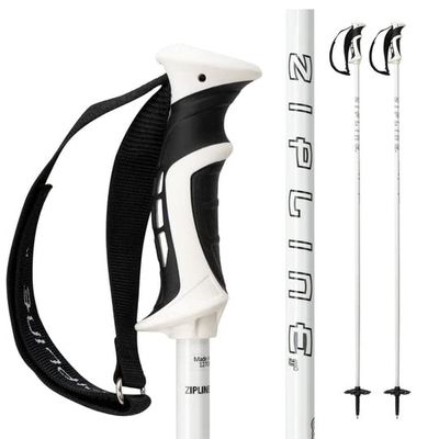 Zipline Blurr 16.0 Graphite Composite Downhill Ski Poles - Lightweight, Freeride All-Mountain, Vibration Dampening (White, 52" in./132 cm)